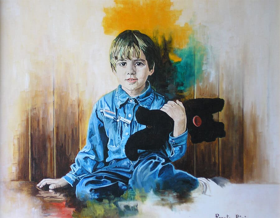 Bambino con pelouche (olio su tela 50×60)