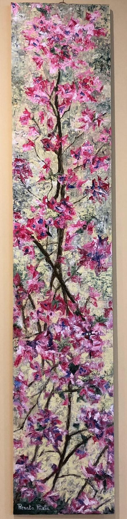Rami in fiore (olio su tavola di legno 136×26)
